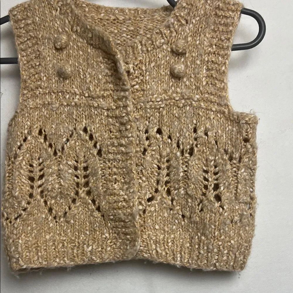 Hand made super soft snap front cardigan sweater vest beige and tan 6-12 months